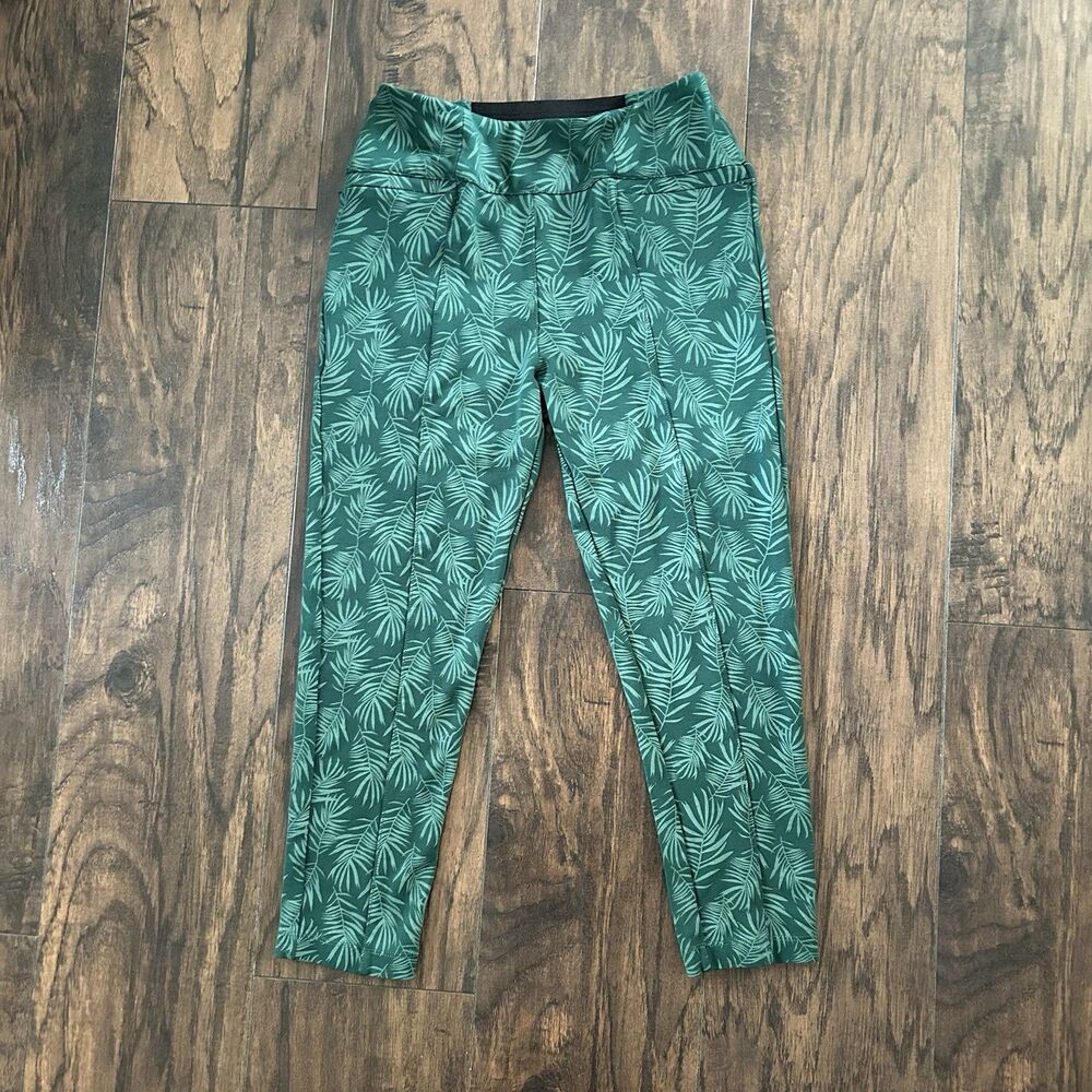 Betabrand Power Down Skinny Pant Womens Small Petite Green Cabana Tropical Leaf